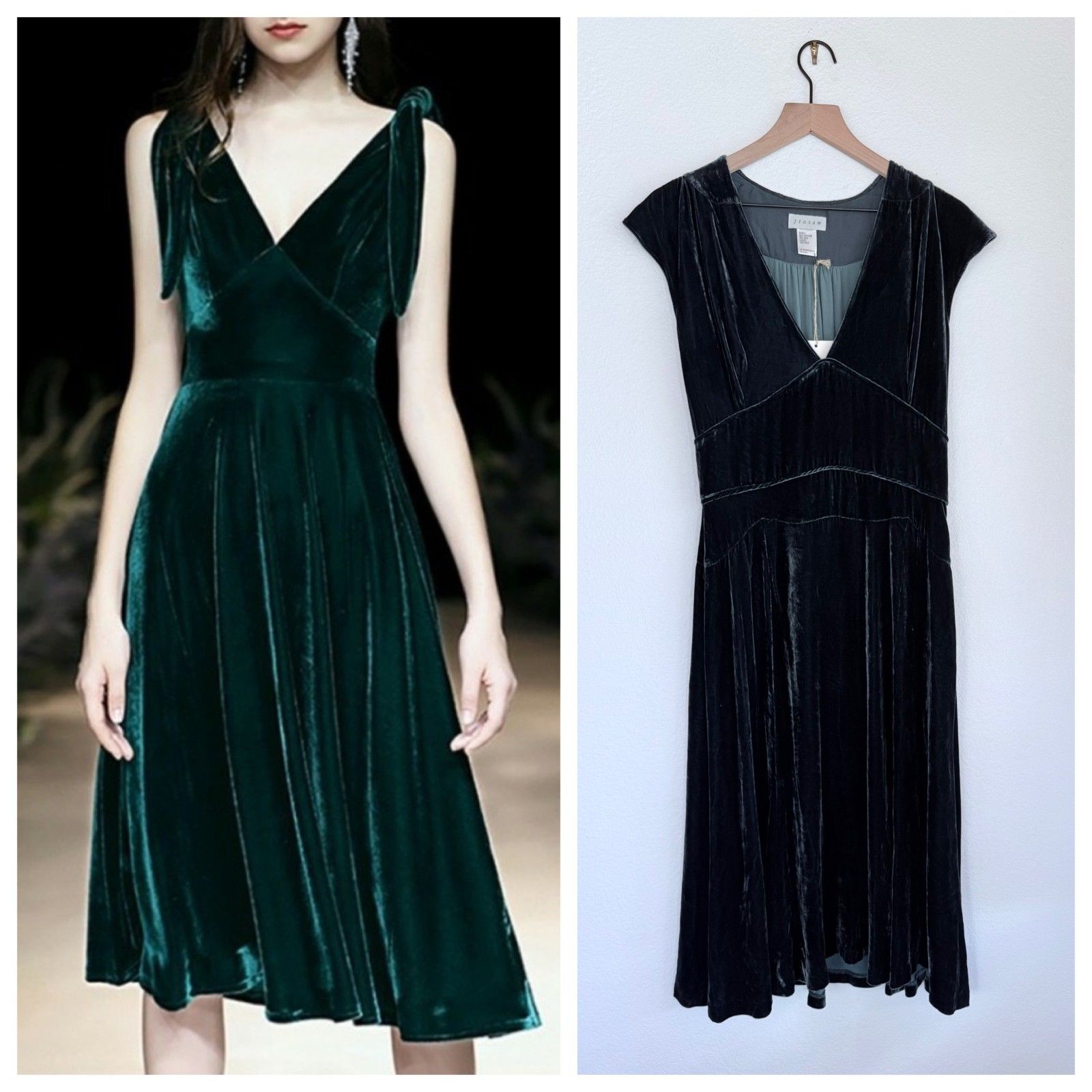 Jigsaw Uk Velvet Viscose-Silk Blend Midi Dress In Forest Green Size Medium